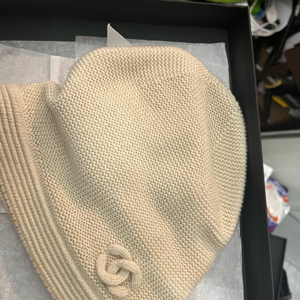 CHANEL Cream Knit Women's Hat